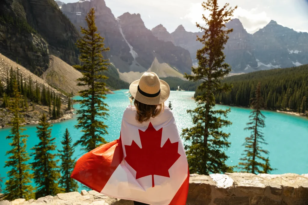 person wrapped in a Canadian Flag